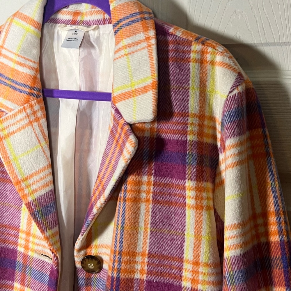 Nordstrom Plaid Jacket Orange Purple Preppy Spring Blazer - Picture 3 of 10
